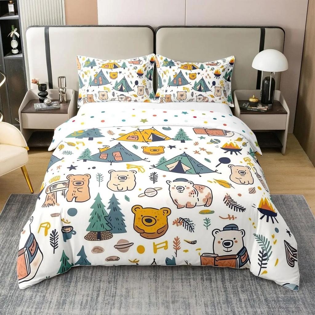 Comforter 3D Printed Cute Bear And Dog With Cartoon Animal Bedding Wild Animals Queen Size Comforter Set