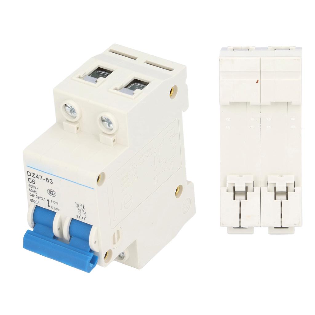 Circuit Breaker Mini 2P MCB DIN Rail Mount 6000A Breaking Capacity 400V 6A for Home Office