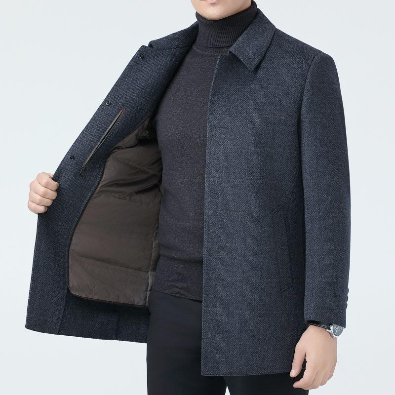 High-end Cashmere Coat for Men, Mid-length Winter Warm Middle-aged Lapel Men's Double-sided Woolen Woolen Casual Coat
