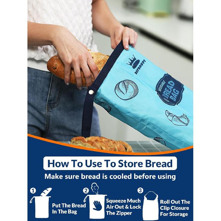 Royoroyi Bread Bags for Homemade Bread,2 Packs Reble Bread Bag,Freezer Bread Storage Bag,Waterproof Zipper Bread Container to Keep Bread Fresh gift
