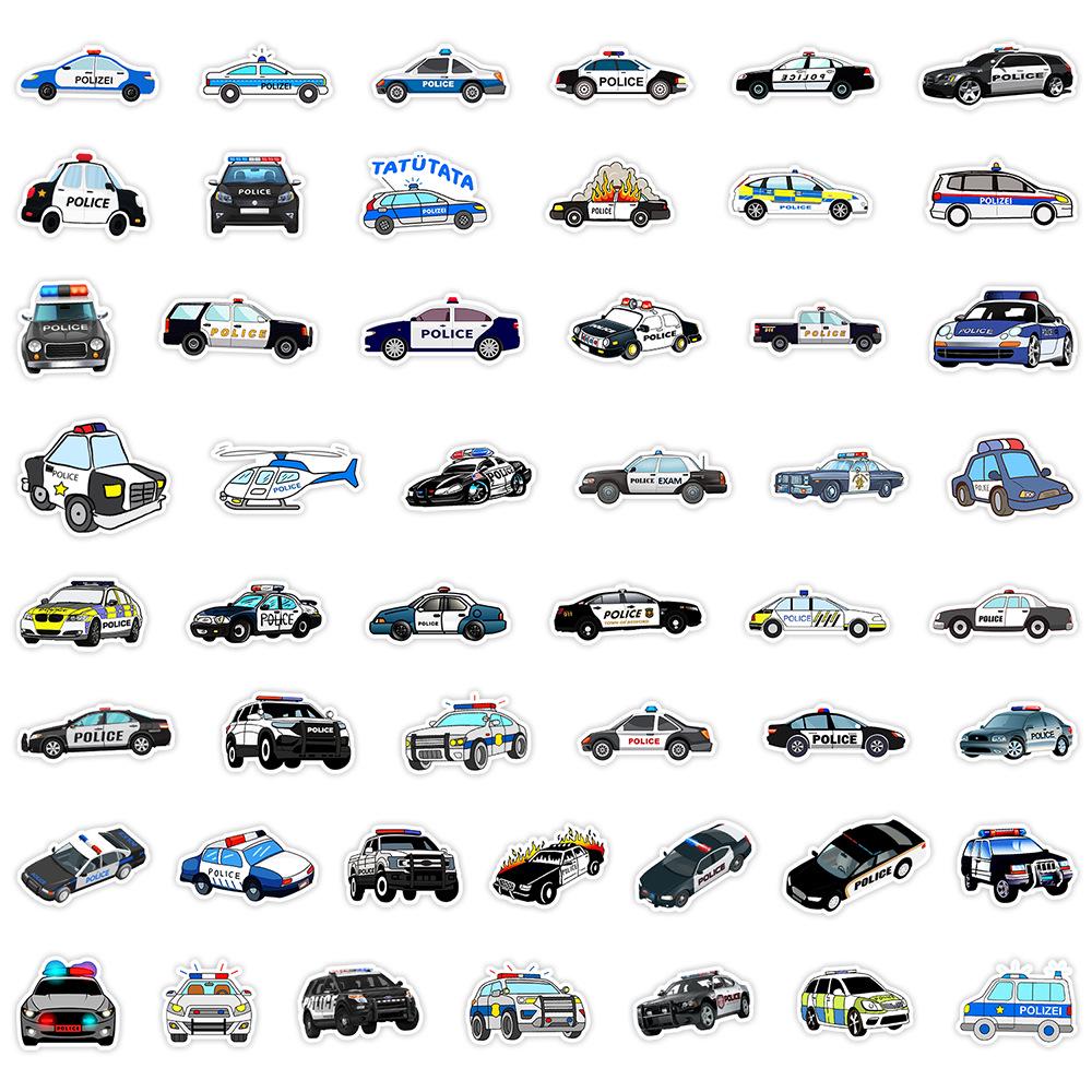 

50 Водонепроницаемых Мультяшных Наклеек Полицейская Машина для Скейтбордов, Бутылок для Воды и Чемоданов