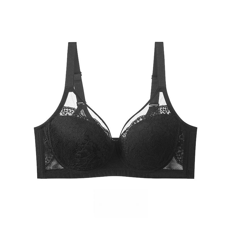 Lingerie Women's Full-cup Summer Bra with Soft Steel Rims for Breast Retraction and Anti-sagging Lace French Thin Bra