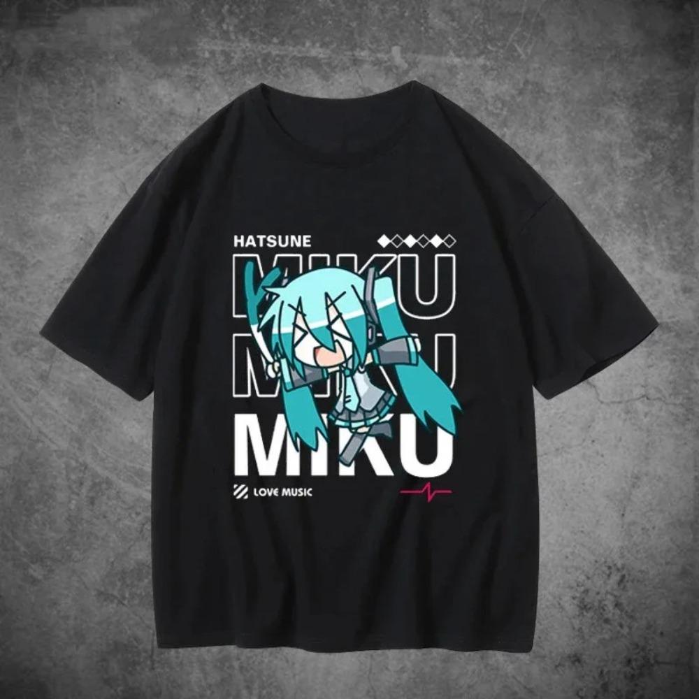 Hatsune Miku Cat Ear "Love Music" Anime T-Shirt, Unisex Virtual Singer Streetwear Oversized Tee, 100% Cotton Casual Short Sleeve Top