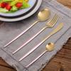 4Pcs Set Stainless Steel Colored Tableware Spoon Fork Knife Dinnerware Home Use White  Golden