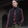 Johnature Women Vintage Coats Stand Sleeveless Button Solid Color Cloths Winter Button Coats