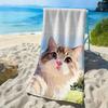 Cute Cat Style Charming Pattern Polyester Microfiber Beach Towel Is Highly Absorbent, Suitable for Swimming and Beach Outings
