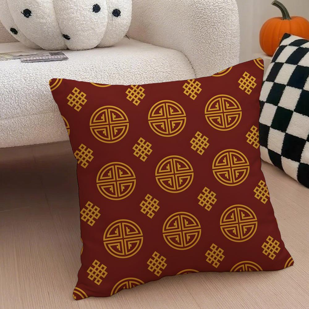 Traditional Chinese Classic Patterns Cushion Cover Throw Pillow Cover Hidden Button Durable Polyester Chair Cushion