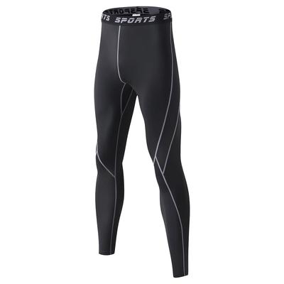 [THREEGUN] Sporttights, lange Leggings für Herren, Kompressionsgamaschen, schnelltrocknend, kühlendes Gefühl, Kompression, Laufbekleidung (schwarz graue Linie M)