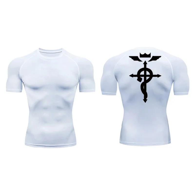 Anime Summer Men's Printed Tight Short Sleeve Fitness Training T-shirt Breathable Quick Drying Sports T-shirt