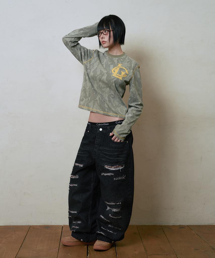 Lujeoseukeulleob Crack Logo Long Sleeve T-Shirt Camo