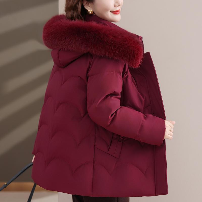 Real Fur Collar Middle Age Women's Winter Down Jackets Hooded Plus Size Thick Down Coats Woman Outerwears