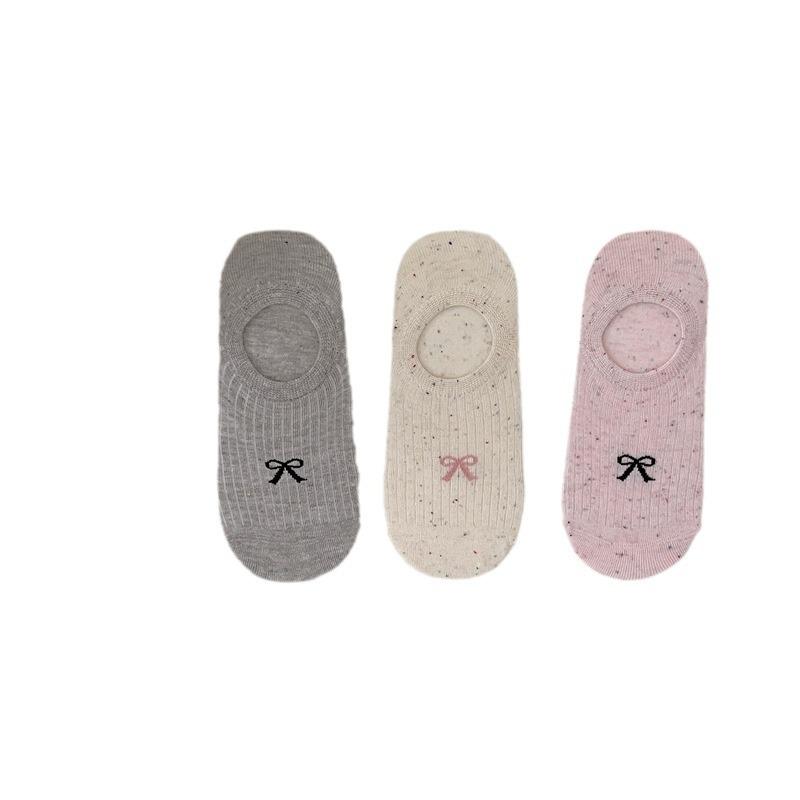 Summer Thin Dot Yarn Bow Boat Socks, Low-top Shallow-mouth Invisible Socks for Women, Anti-slip, Simple, Pure Cotton, No Heel Drop
