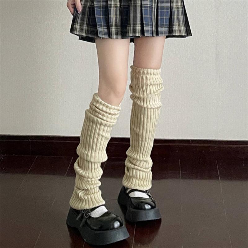 Damen Überknie-Socken in Überlänge, Japanische Lolita-Mode, Herbst/Winter JK Schulstil, Warme geraffte Socken mit Knieschonern