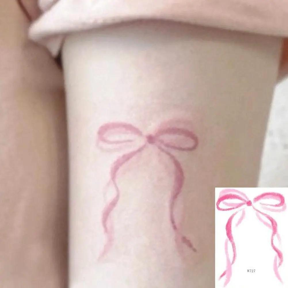 Sexy Bow Temporary Tattoos For Women Body Art Painting Arm Legs Tattoos Sticker Realistic Pink Black Butterfly Waterproof Tattoo