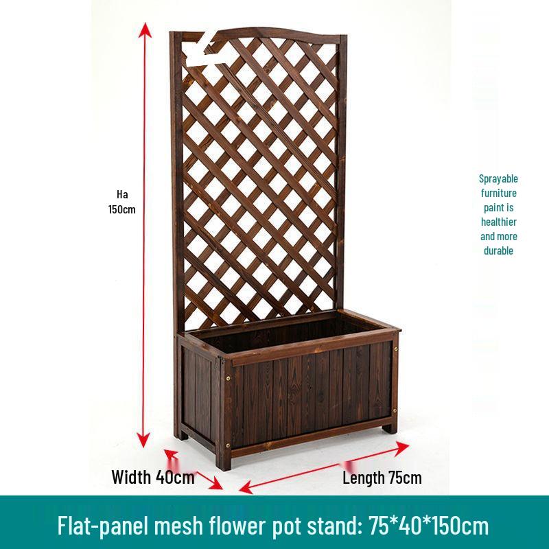 Carbonized Anti-Corrosion Wood Planter Box with Climbing Frame for Outdoor Balcony or Courtyard