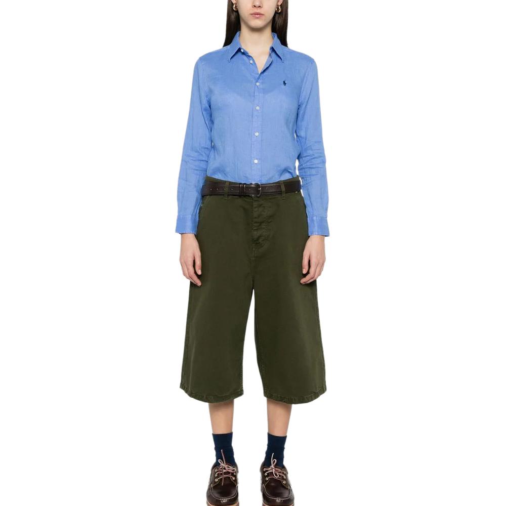 Polo Ralph Lauren Solid Point Collar Long Sleeve Shirt Women tops Blue 211970730-006