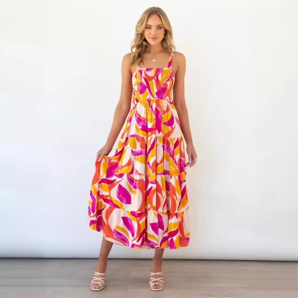 Spring and summer women's clothing new slim-fit pendulum printed dress holiday style