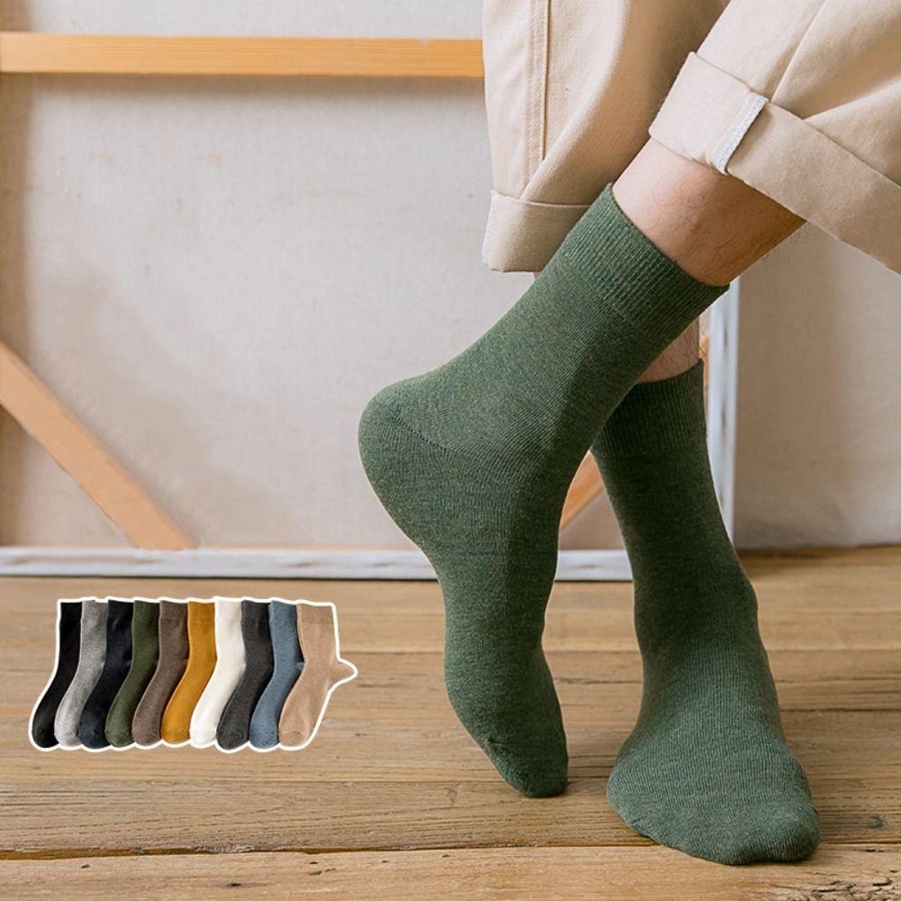 

Solid Color Men Casual Socks Patchwork Cotton Ankle Socks Elastic Men s Mid-tube Socks Winter 10pairs