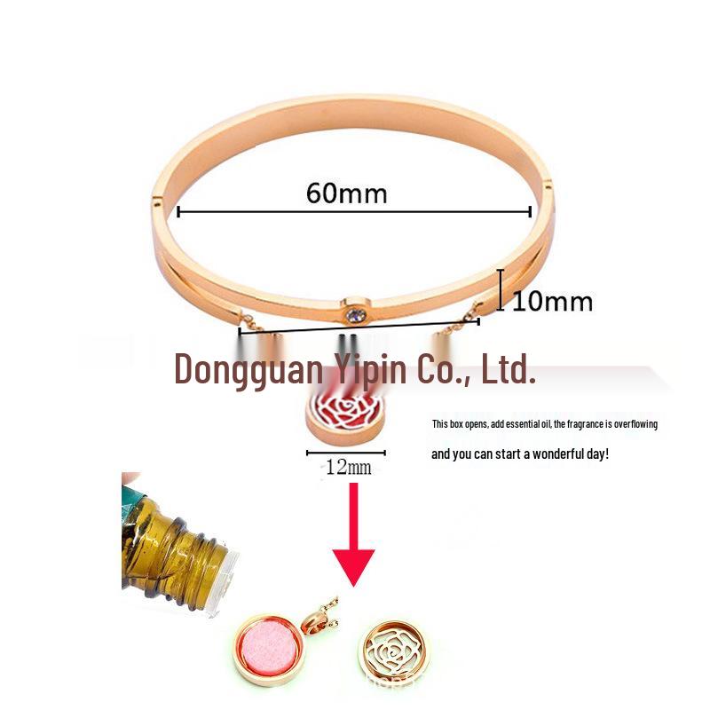 18K Rose Gold Titanium Steel Aromatherapy Diffuser Bangle for Women