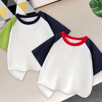 Korean Style Kids' Round Neck Raglan T-shirt, 100% Cotton Half Sleeve