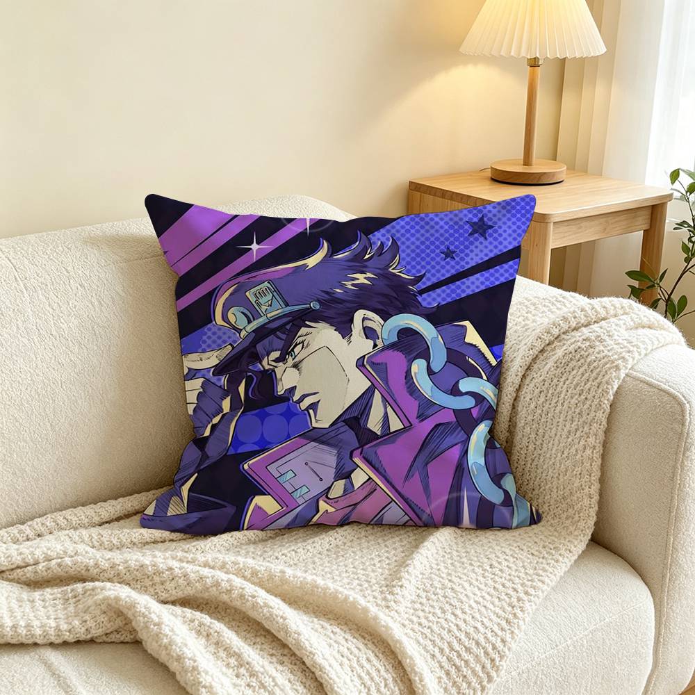 Anime J-JoJos Jotaro Kujo Pillow Case Square Double-Sided Sofa Cushion Cover Bedroom Bedside Pillow