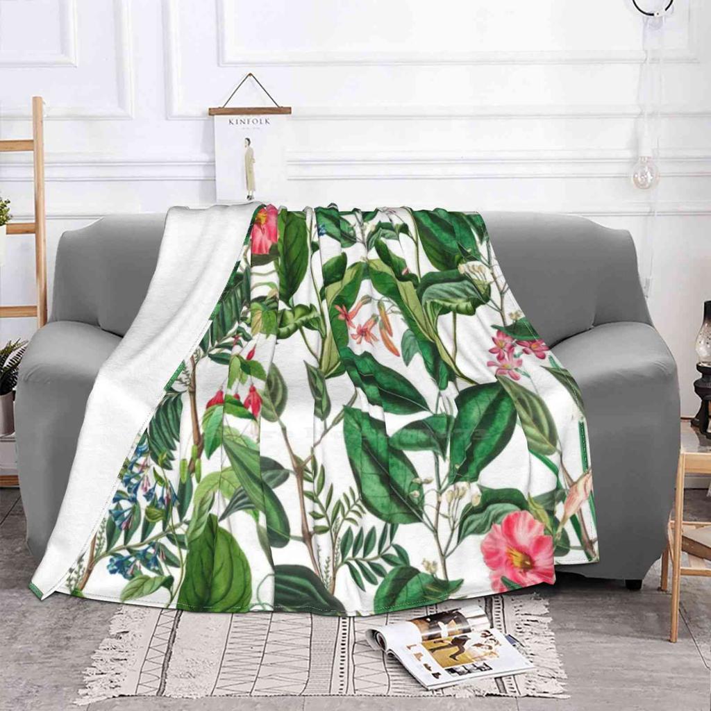 Vintage Hibiscus Fashion Soft Warm Flannel Blanket Vintage Flowers Plants Leaf Nature Scientist Botanist Decorate Classic