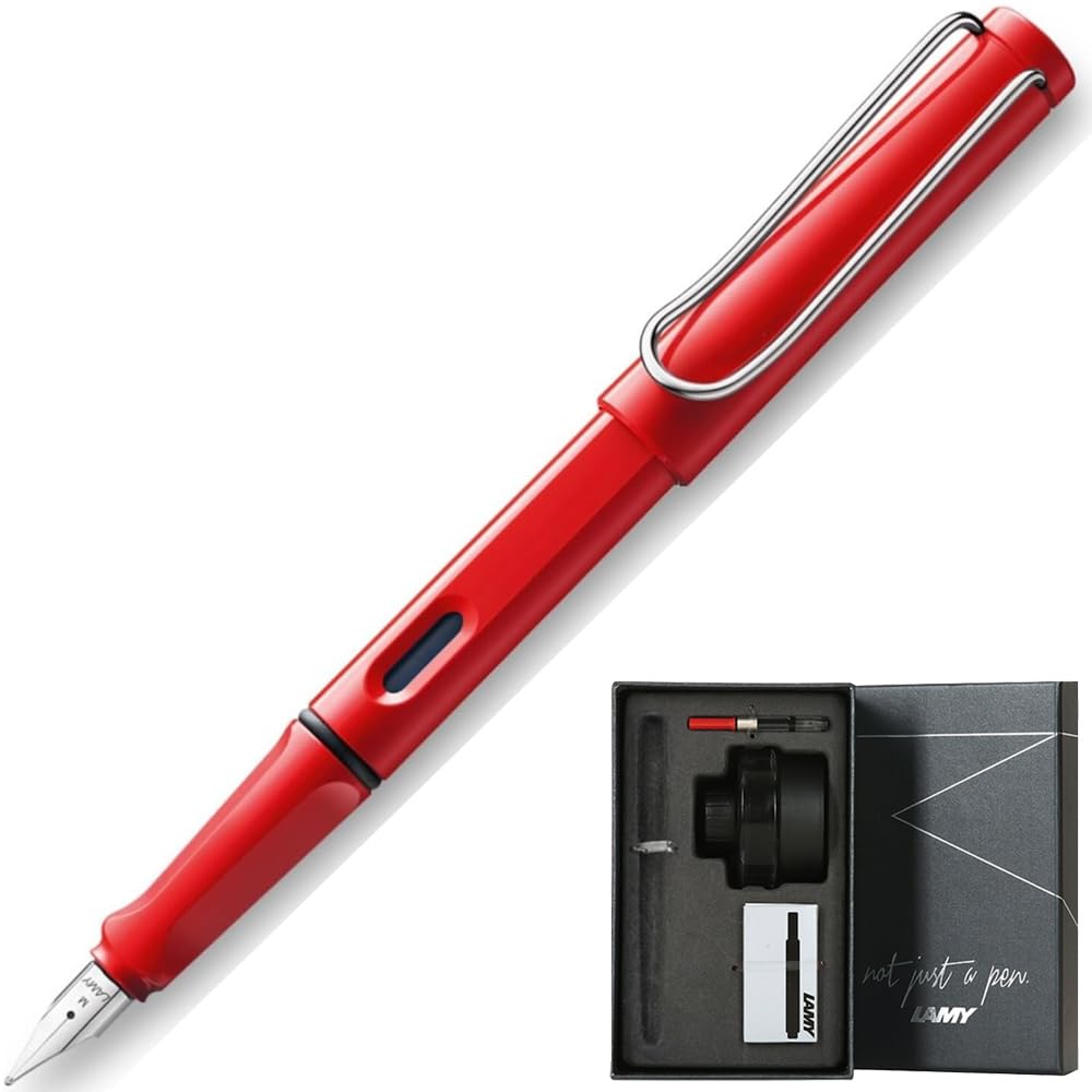 LAMY Fountain Pen Safari Special Gift Set for Back to School 50ml Bottle Ink Ink Cartridge Extra Fine Nib Size L16 (Converter + + Included) Red, (EF)