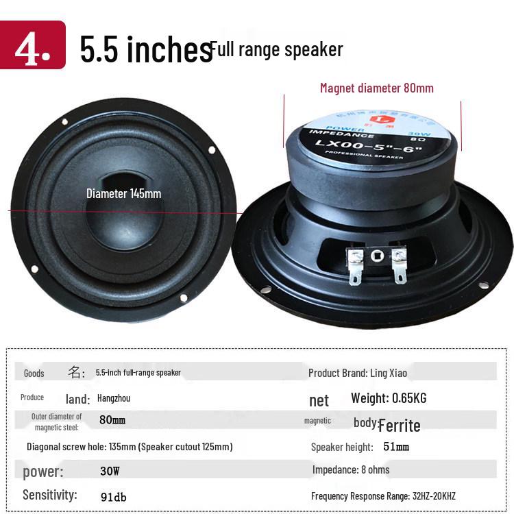 5, 6, 8, 10, 6.5, 12-inch Mid-Bass and Full-Range Home Audio Speaker