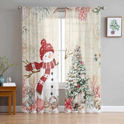 Weihnachten Winter Schneemann Transparente Vorhänge für Wohnzimmerdekoration Fenstervorhänge Küche Tüll Voile Vorhänge