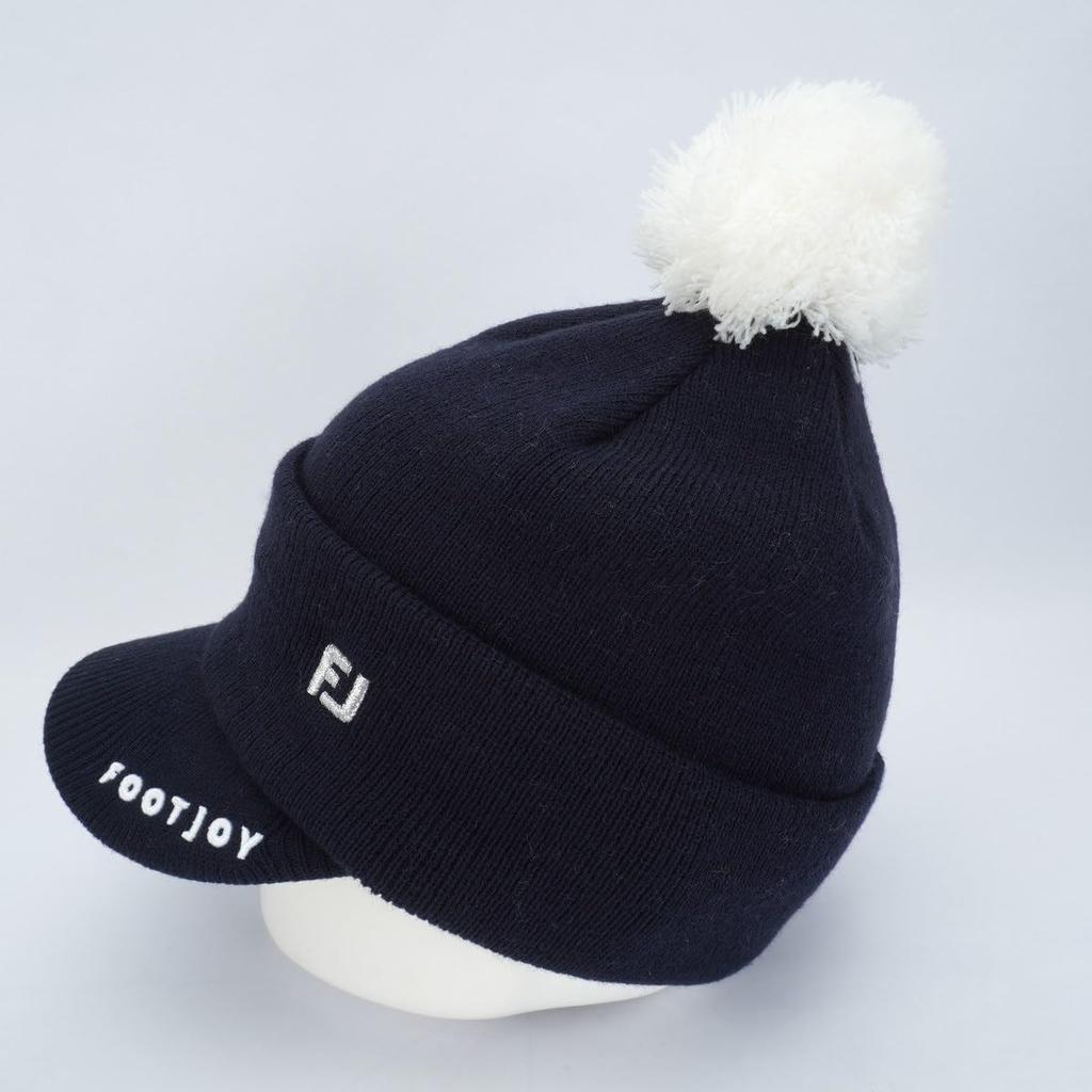 FootJoy WO Pompon Brim Beanie Knit Free Size FH24BWPM Cap, Navy, Women's, (55-57cm), (FH24BWPM-4N)