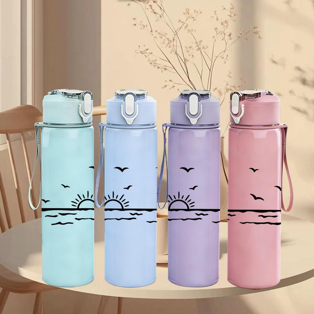 1PC Sea Gull Bird Over Ocean Wave Print 750ml Color Plastic Sports Water Bottle Leakproof Flip Straw Lid Suitable for Sports Office Home Use