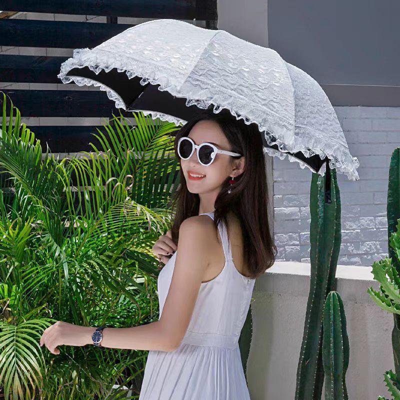 Women Lace Umbrella Double Layer Three-fold Windproof Female Princess Parasol Cute Sunscreen Anti UV Wedding Sunshade