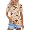Women Casual Button Down Short Sleeve Polo Shirt with Cartoon Animal Print and Side Slits Lightweight Summer Top