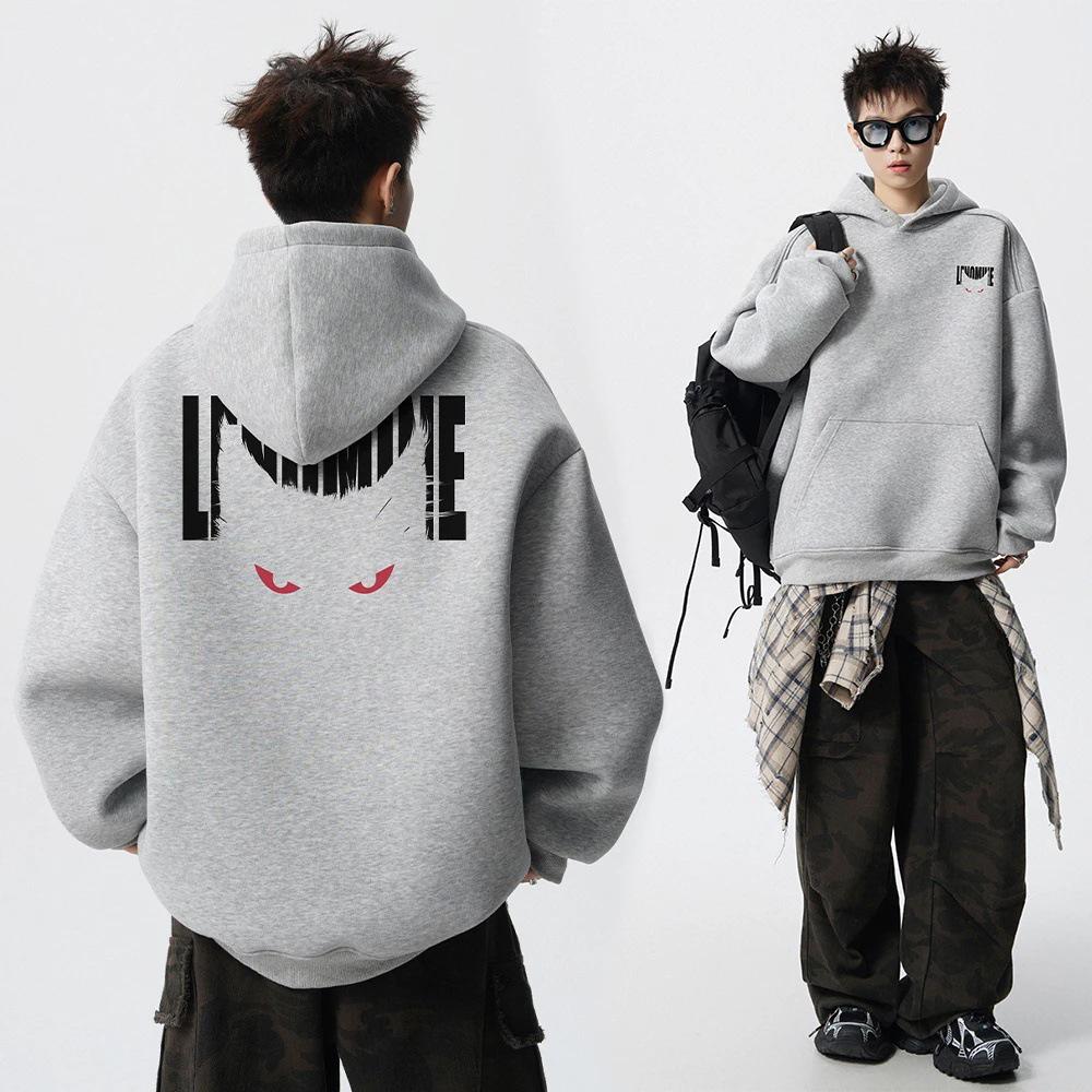 Men s Autumn Heavyweight Loose Fit Black Cat Print Hoodie 2XL