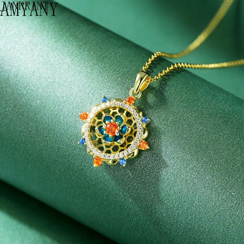 

JANPRANT оригинальное ожерелье Dunhuang с узором лотоса S925 из стерлингового серебра с микроинкрустацией цветными драгоценными камнями и цирконием для женщин