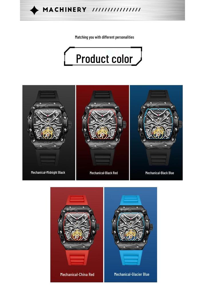 Richard Skeleton Barrel-Shaped Luminous Waterproof Men's Sports Watch