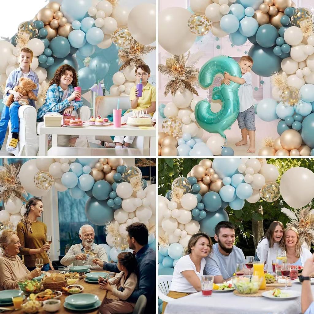 Vintage Sea Blue Balloon Chain Wreath Arch Set, Baby Birthday Party Decorative Props Morandi Balloons