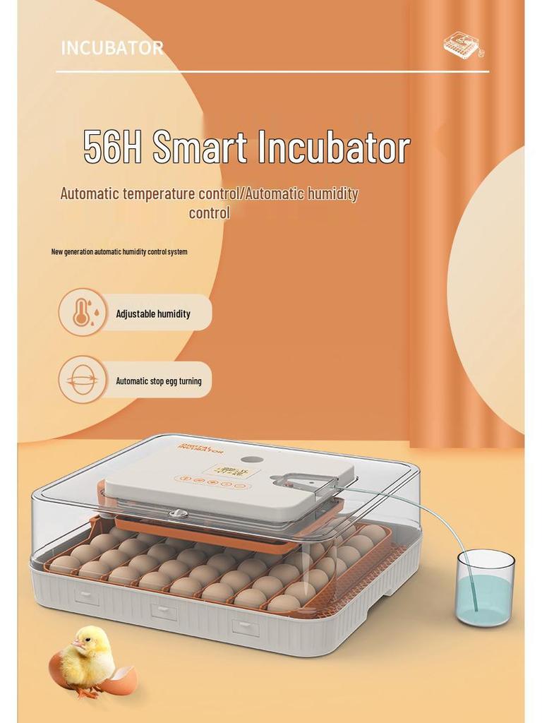 56-Egg Automatic Incubator with Precise Humidity Control, Adjustable Egg Turning, and Countdown Timer for Home Use