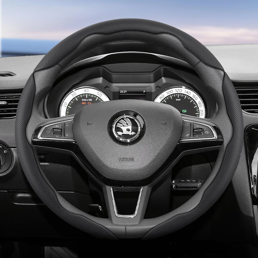 WFM1  Suitable for Skoda Breathable Leather Steering Wheel Cover with Segmented Quick-Release Design, Non-Slip and Durable, Octavia Rapid Kodiaq 