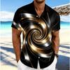 Men's Black Gold Luxury Short Sleeve Shirt, Spring Summer Business Vacation Casual Blouse, Loose Casual Top