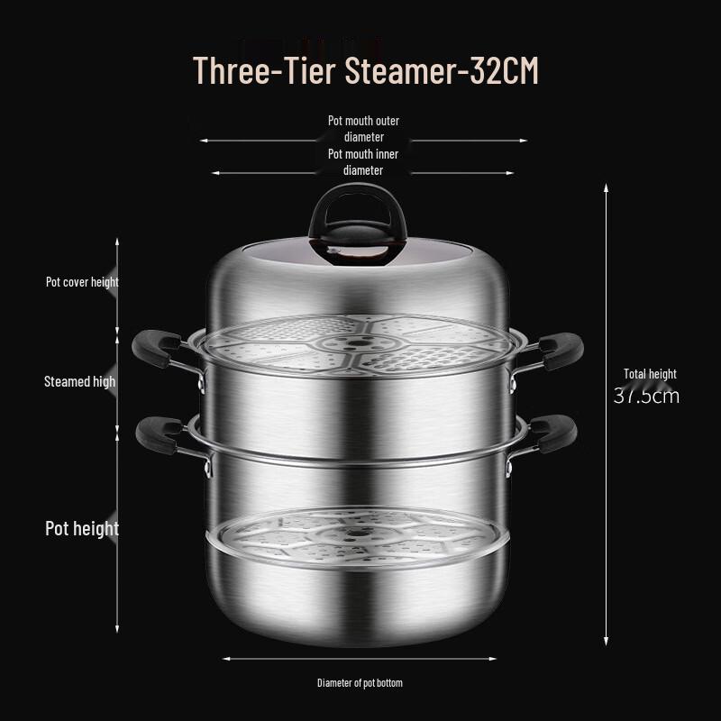 Wutuo 32cm 3-Layer Stainless Steel Steamer