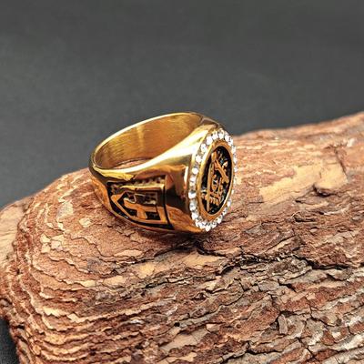 Heren RVS Anker Vrijmetselaars Kruis Ring met Diamant Accenten