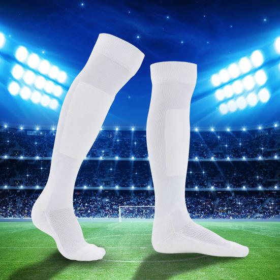 1 Pair Sports Socks Knee High Stretchy Moisture Wicking Terry Non-slip Foot Protection Thickened Men Women Football Fencing Stockings for Outdoor