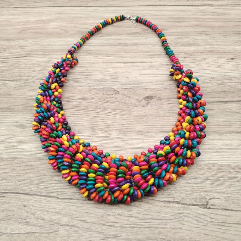 Colored Creative Wooden Bead Woven Necklace Neck Accessories For Gift Holiday