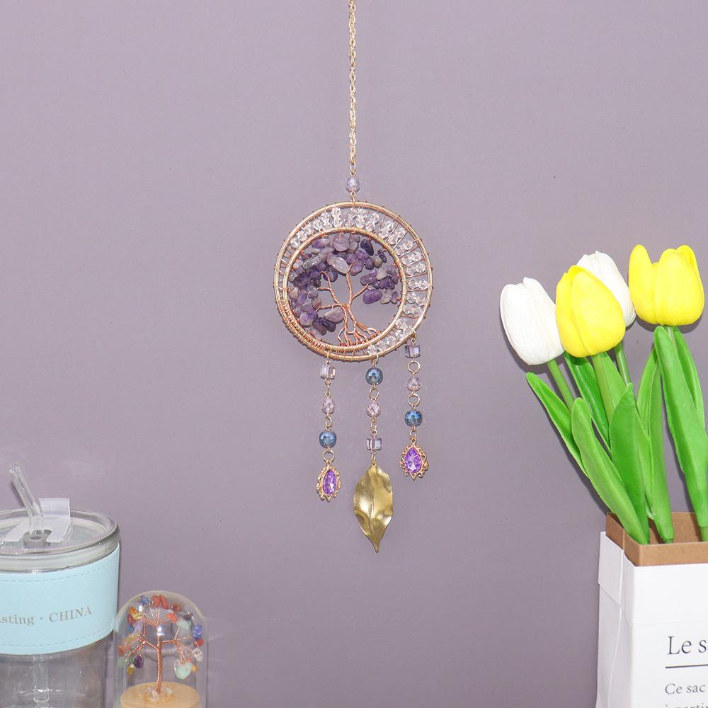 Handmade Sunlight Crystal Dream Catcher: Rainbow Wind Chime Pendant for Girl's Room Gift