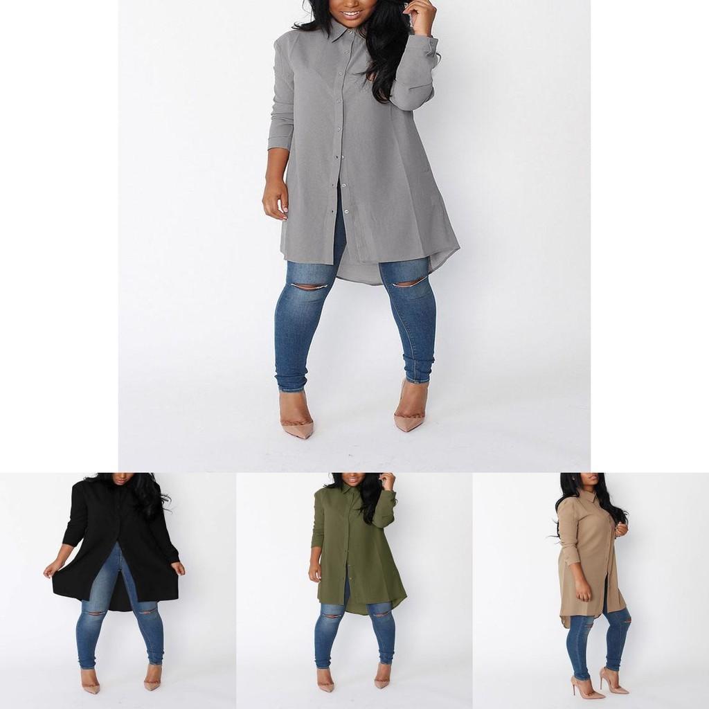 Elegant Womens Long Sleeve Shirt Casual Loose Chiffon T-shirts Tops Blouse Dress