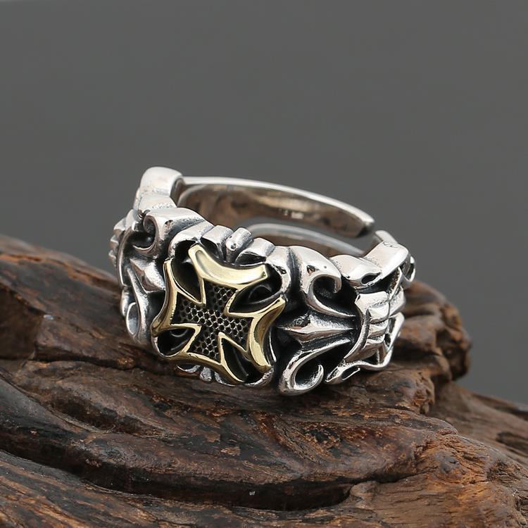 Men Hip Pop Embossed Cross Open Ring