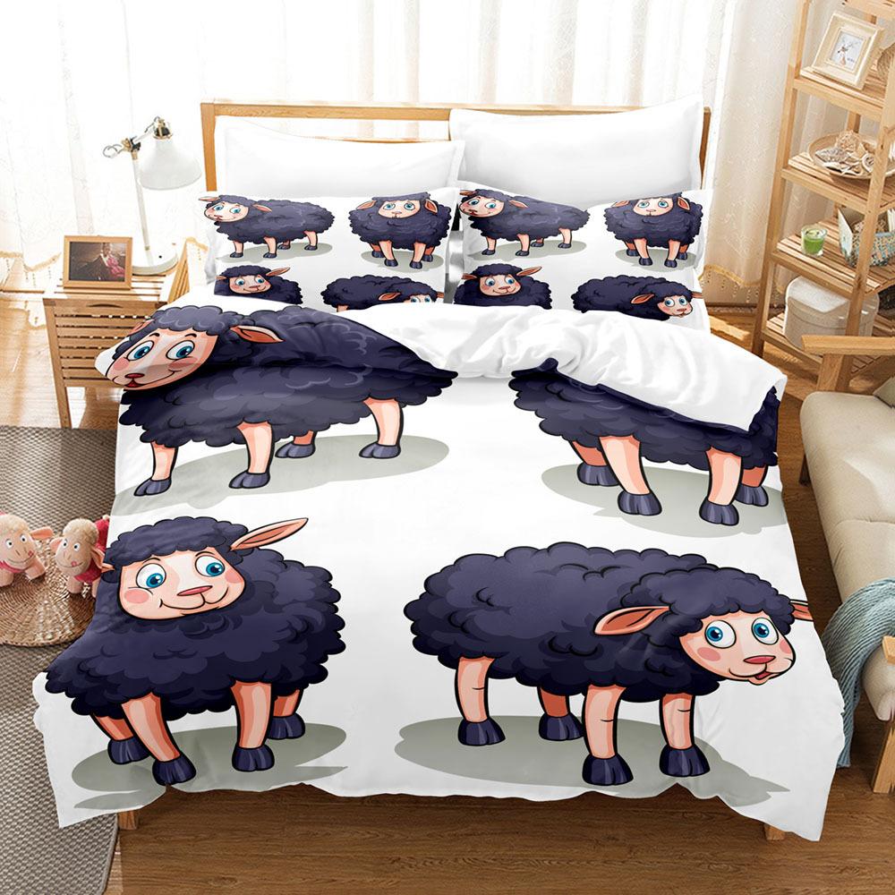 Sada povlaků na přikrývky se zvířaty Kreslený vzor s motivem bílé ovce Kawaii King Queen Twin Plná velikost pro děti Teens Polyester Sada povlečení