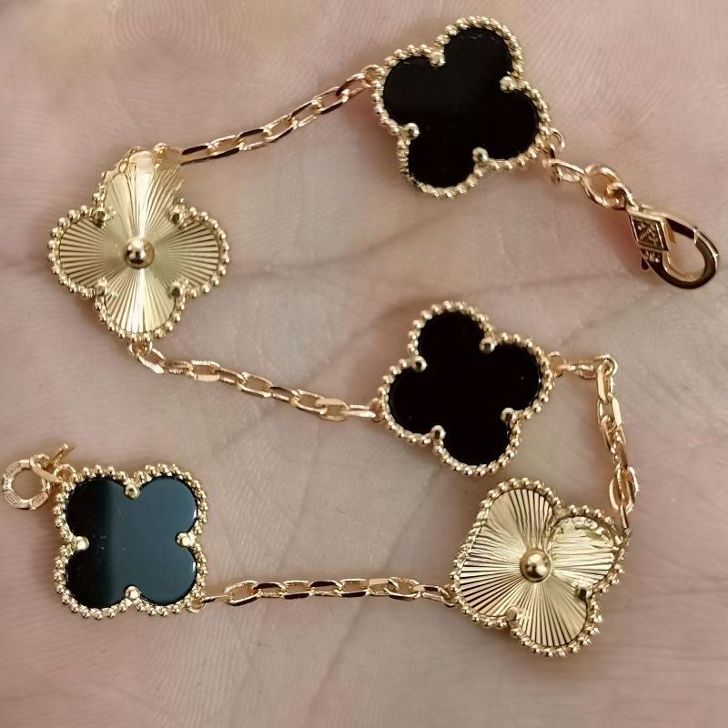 Exquisite Four-leaf Clover Bracelet for Women Five-flower Bracelet Double-sided Natural White Mother-of-pearl and Carnelian Bracelet