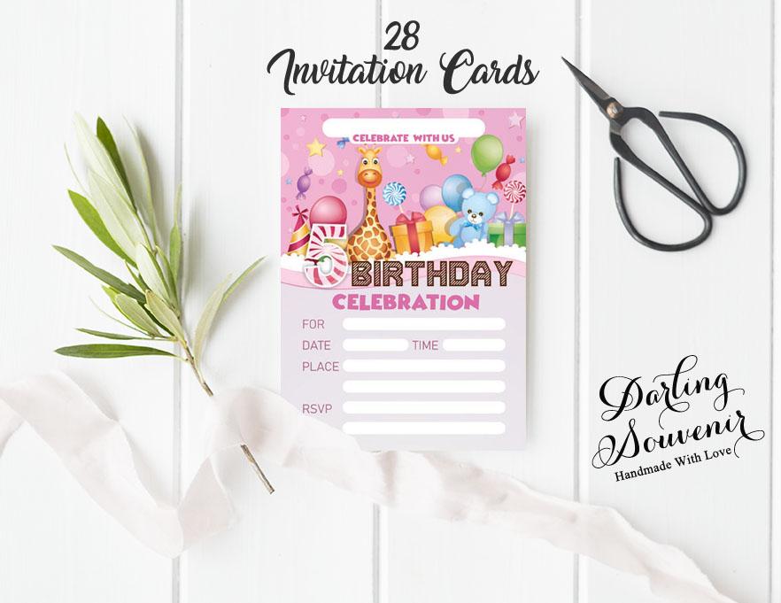 Darling Souvenir Rosa Geburtstagseinladungskarte 28 Stück Füllen oder Beschreiben Blanko Einladungen Druckbare Partyzubehör 5 x 7
